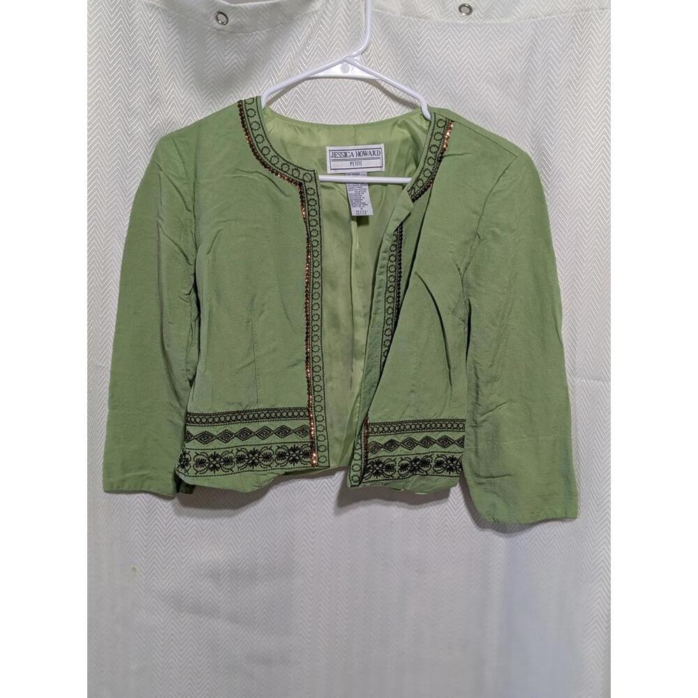 Jessica Howard Petite Green Embroidered Blazer Jacket Size 4
